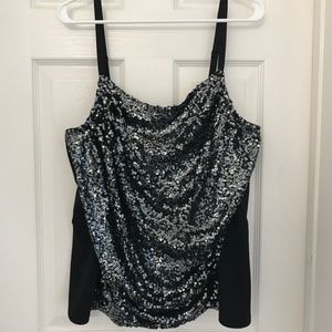 NWT Black Sequined Halter Top
